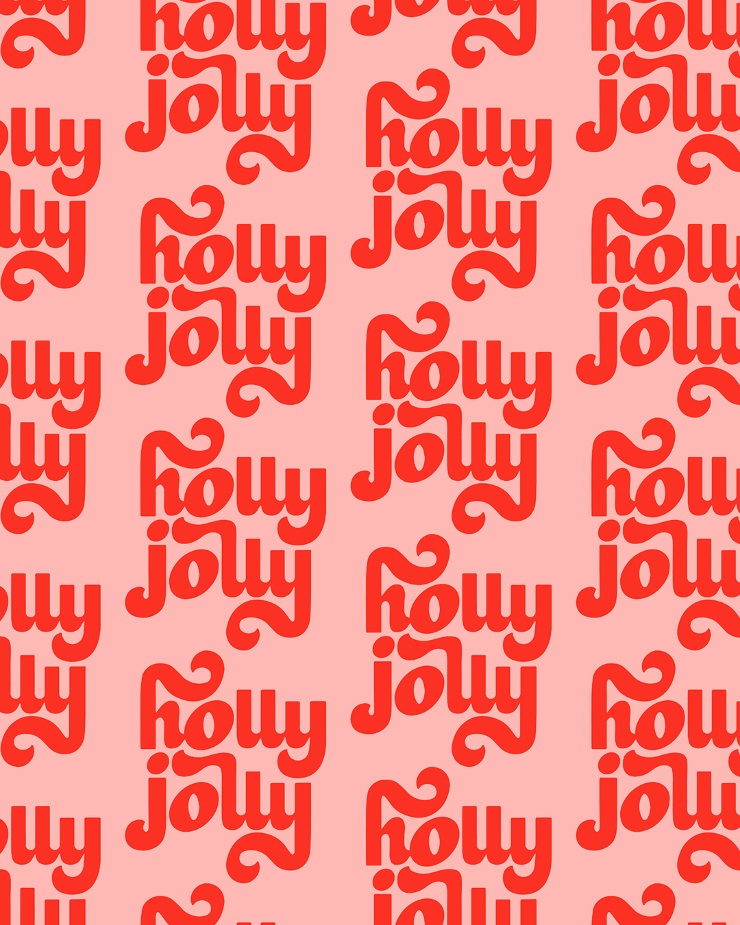 Holly Jolly Hand Lettering Pattern Wrapping Paper Sheets