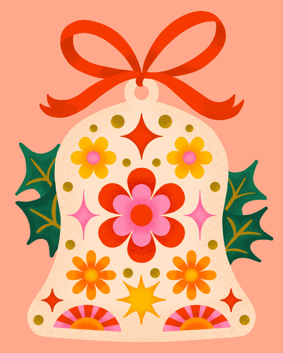 Retro Christmas Bell Greeting Card